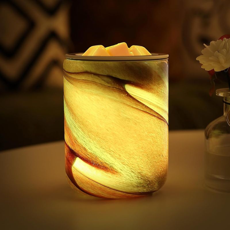 Photo 1 of ** USE FOR PARTS**
Electric Wax Melter Art Glass Scented Candle Warmer Tart Burner with Timer and 7 led Color Changing Removable Ceramic Tray and Silicone Dish for Wax Melts Fragrance Oil Night Light Candle Warmer