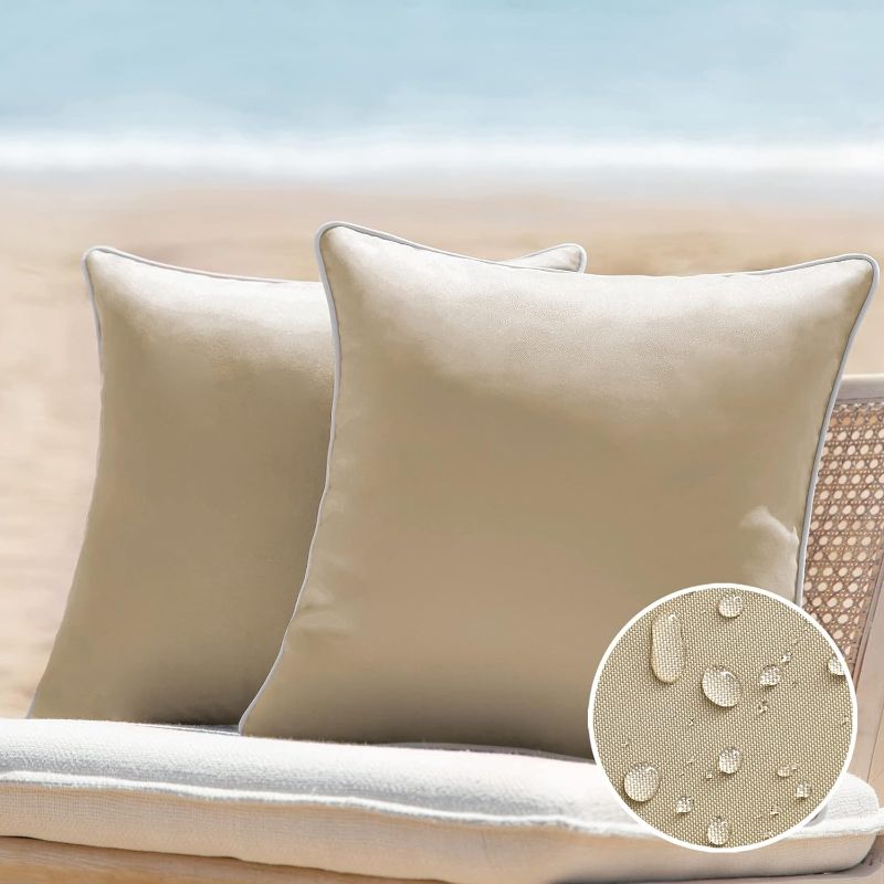 Photo 1 of ***USED** Phantoscope Pack of 2 Outdoor Waterproof Solid Throw Decorative Pillow Cover Decorative Square Outdoor Pillows Cushion Case Patio Pillows for Couch Tent Sunbrella, Light Coffee 20x20 inches 50x50 cm
