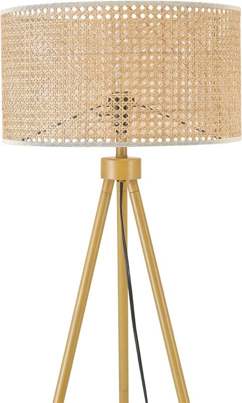 Photo 1 of ****USED*** Globe Electric 65914 60" Floor Lamp, Faux Wood Tripod Base, Rattan Shade, On/Off Rotary Switch on Socket