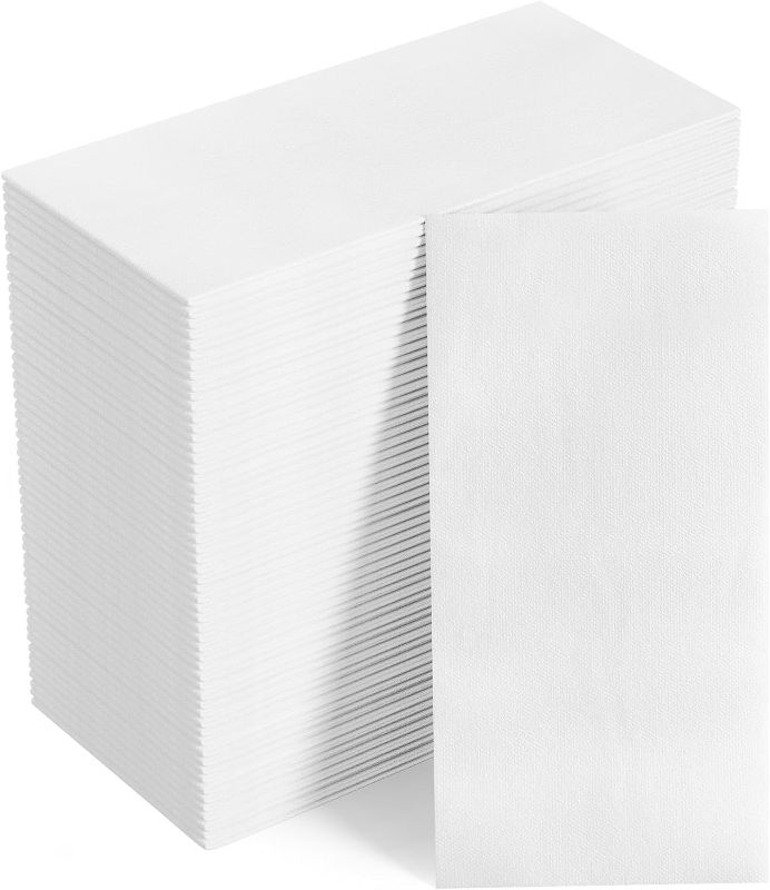 Photo 1 of [Pack of 100] FOCUSLINE Disposable Bathroom Napkins, Single-Use Linen Feel Guest Towels, Cloth-Like Paper Hand Towels Soft Absorbent Dinner Napkins For...