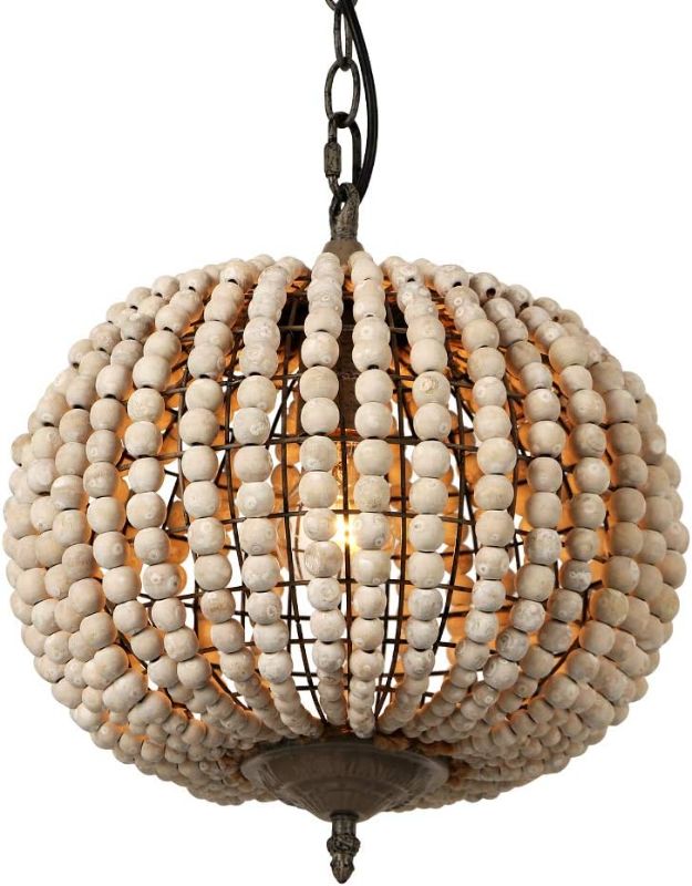 Photo 1 of 
Newrays Wood Bead Chandelier Pendant Gray White Finishing Bohemian Boho Beachy Ceiling Lamp Light Fixtures for Bedroom Dining room (Globe)