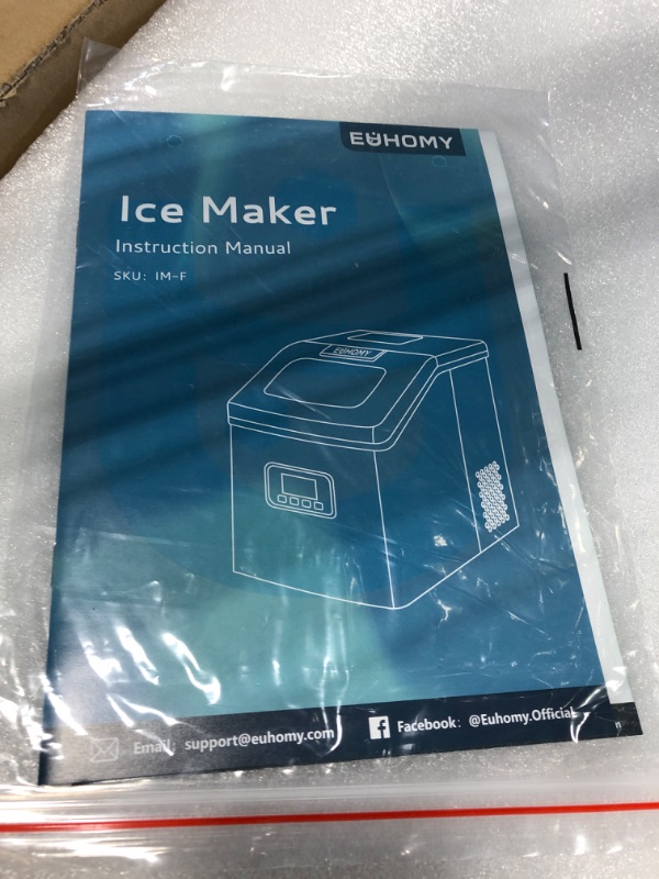 Photo 3 of ***SOLD AS PARTS ALL SALES FINAL*** 
EUHOMY Countertop Ice Maker Machine, 40Lbs/24H Auto Self-Cleaning, 24 Pcs Ice/13 Mins, Portable Compact Ice Maker with Ice Scoop & Basket, Perfect for Home/Kitchen/Office/Bar(Silver) 40lbs 1