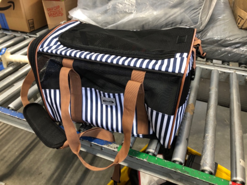 Photo 2 of **SIMILAR ITEM** Cat Carier with Wheels, Lekesky Dog Carrier Airline Approved Rolling Pet Carrier with Telescopic Handle and Shoulder Strap, Striped Stripes