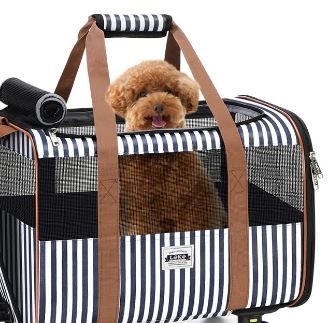 Photo 1 of **SIMILAR ITEM** Cat Carier with Wheels, Lekesky Dog Carrier Airline Approved Rolling Pet Carrier with Telescopic Handle and Shoulder Strap, Striped Stripes