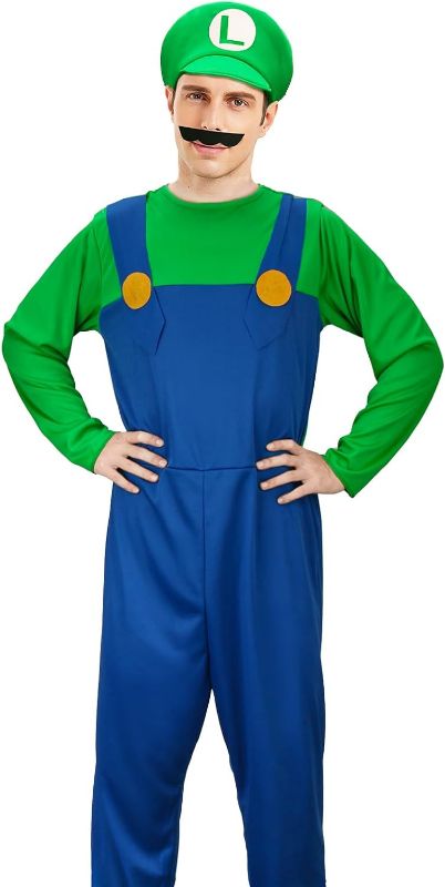 Photo 1 of Oskiner Plumber Costume for Adults Men-Halloween Cosplay Jumpsuit with AccessoryGREEN  Medium
