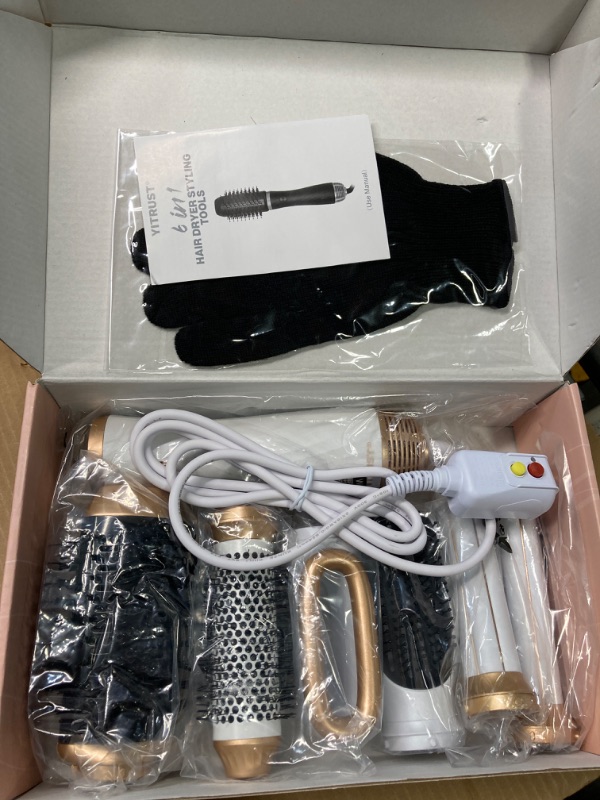 Photo 2 of "NEW"  Hot Air Brush,Yitrust 6 in 1 Hair Dryer Brush,2023 Negative Ionic Detachable Hair Styling Tool Set,Round Hot Air Straightener Brush Volumizer,Air Curler Wand,Brush Blow Dryer Set 01-white-623