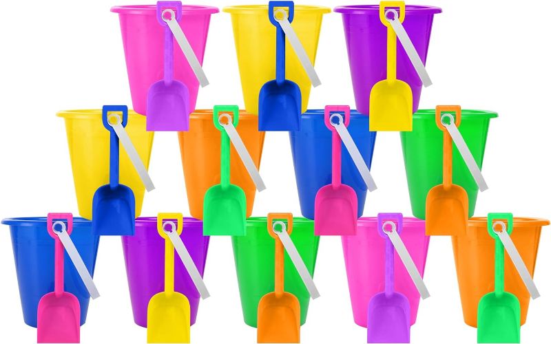 Photo 1 of 1 Dozen Beach Pails and Shovels - 5 Inch Assorted Colors 4E S Novelty
