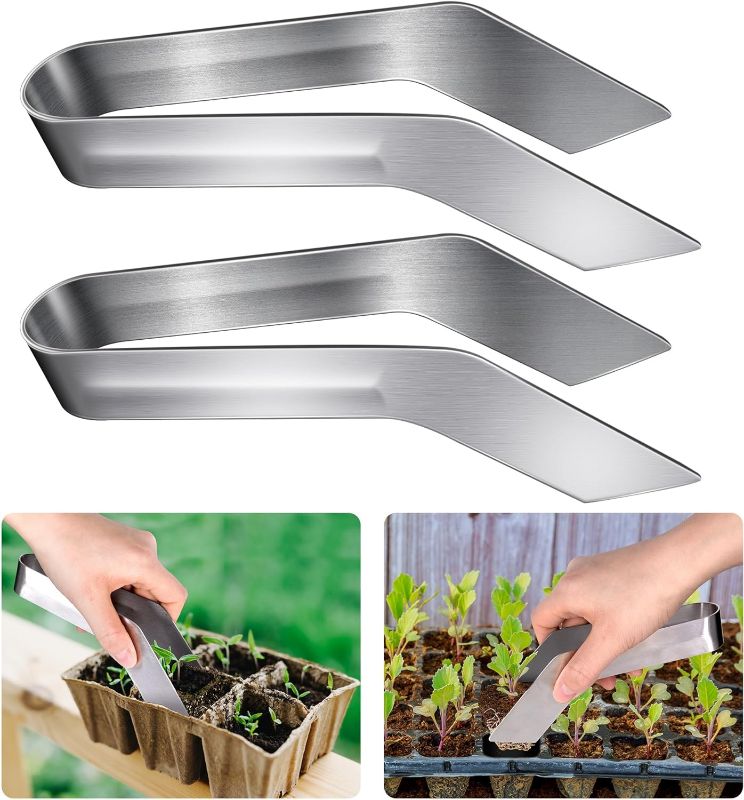 Photo 1 of 2 Pcs Seedling Transplant Tongs- 6.7 Inch Stainless Steel Gardening Plants Transplant Tongs- Seedling Remove Transplant Pliers for Reducing Root Damage
