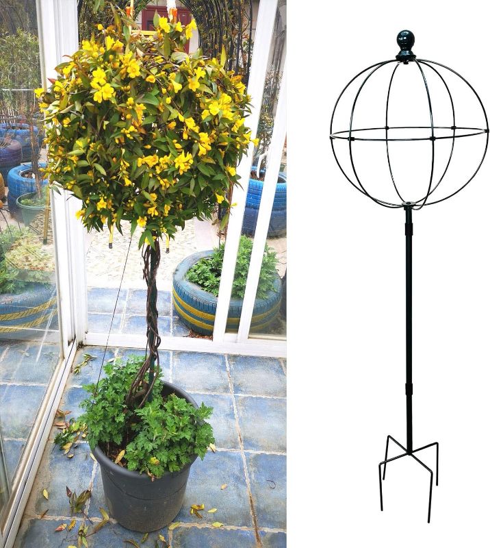 Photo 1 of 2 Pack Metal Garden Obelisk Trellis Spherical Flower Stand 49.6'' Tall Lollipop Shape Obelisk Indoor Outdoor Potted and Ground Climbing Plant Support for Clematis Rose Trellis Green
