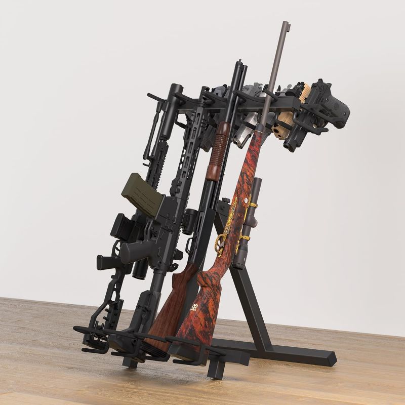 Photo 1 of Portable  Rack Folding Rifle Rack, Mobile Indoor Gun Racks Stand Made with Heavy Duty Steel, Hold up to 7 Pistols and 4 Rifles, Shotgun, Carbine for Shooting & Hunting Range