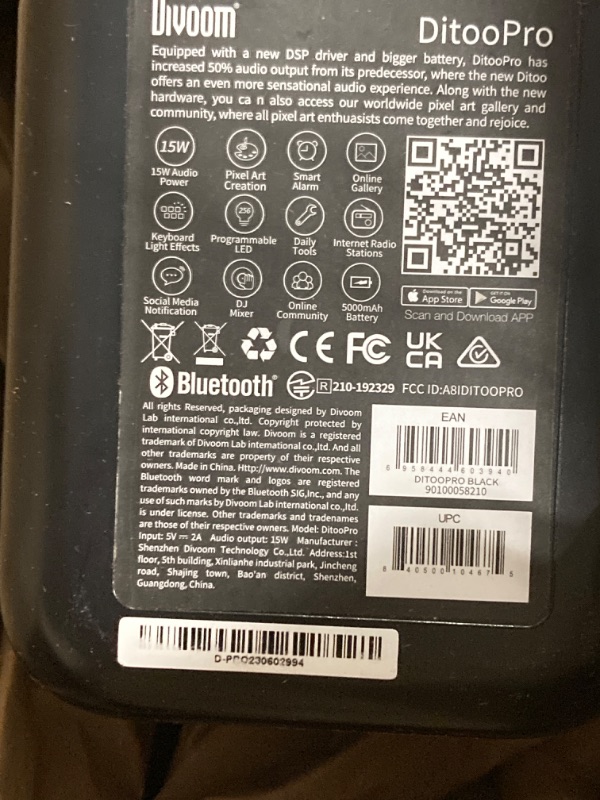 Photo 2 of ** missing power cord, type in last photo**
Divoom Ditoo Retro Pixel Art Game Bluetooth Speaker with 16X16 LED App Controlled Front Screen (Black)
