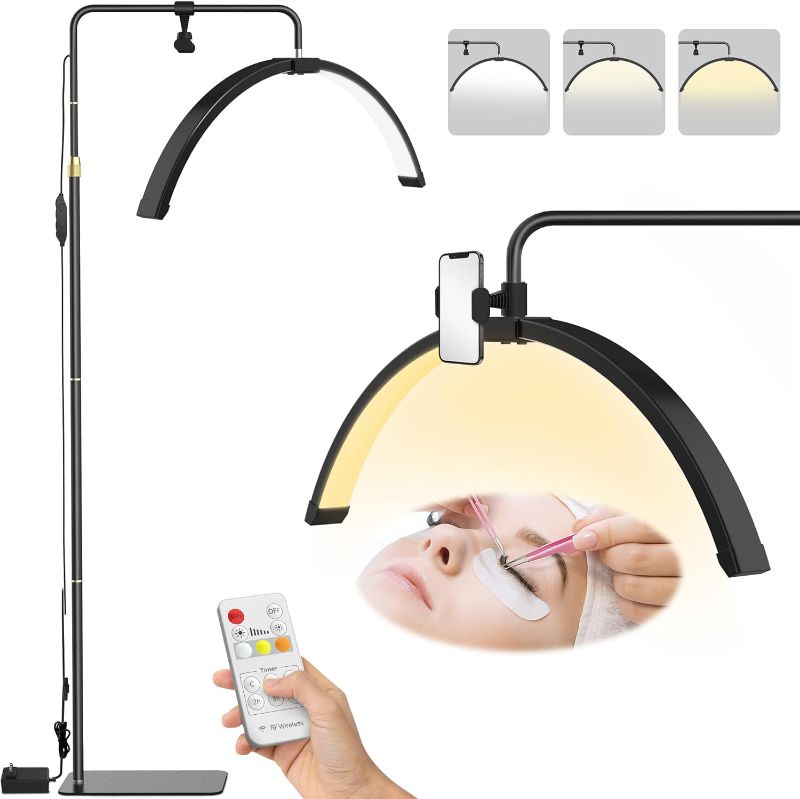 Photo 1 of EASYINBEAUTY Lash Light for Eyelash Extensions, 3 Color Modes Esthetician Light with Phone Holder, Half Moon Lamp for Lashes, Height Adjustable LED Floor Lash Lamp for Beauty, Home and SPA (White)