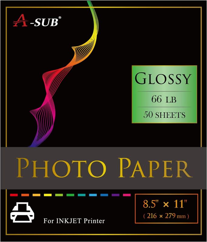 Photo 1 of A-SUB Premium Photo Paper High Glossy 8.5x11 Inch 66lb for Inkjet Printers 50 Sheets,Single Sided
