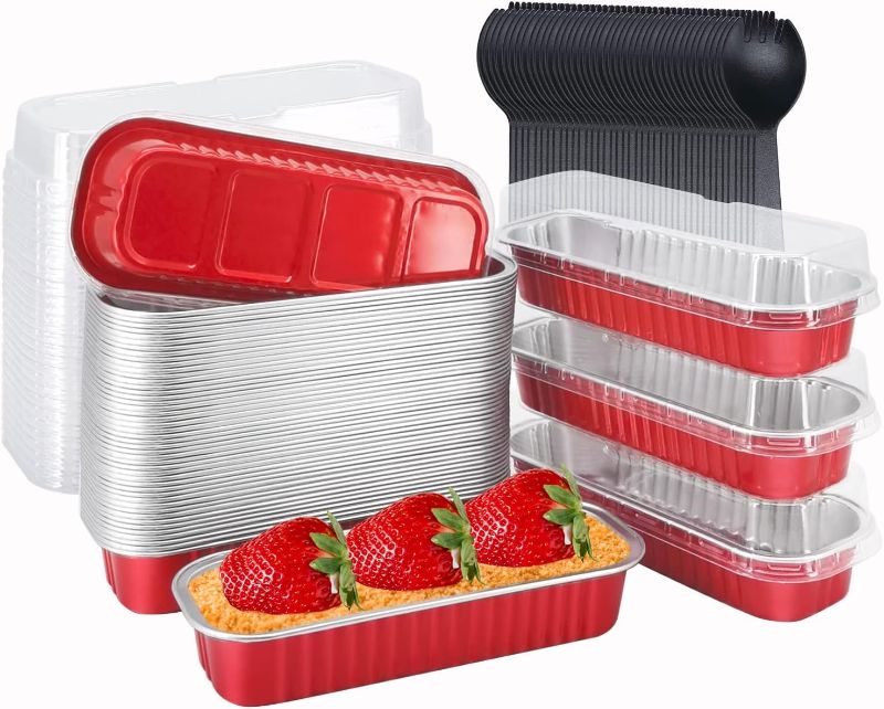 Photo 1 of ** no spoons*
Mini Loaf Pans with Lids , 30 Pack, red, 6.8oz, Rectangular Aluminum Foil Baking Pans