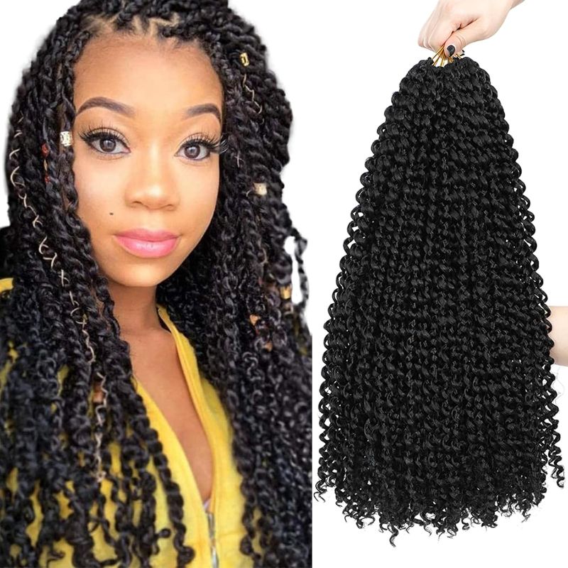 Photo 1 of Dorsanee Passion Twist Hair 18 Inch 7 Pakcs Water Wave Crochet Hair Bohemian Curly Braiding Hair for Boho Braids, Yanky Twist, Crochet Locs, Spring Twist, Butterfly Style Crochet Braids (1B#)