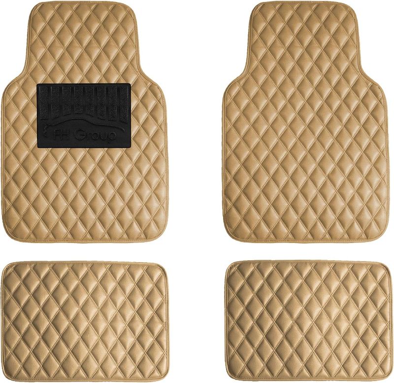 Photo 1 of FH Group Floor Mats - Faux Leather Floor Mats for Cars, Universal Fit Automotive Floor Mats, All Purpose Car Floor Mats, PU Leather Protector Mat for Most Sedan, SUV, Truck Floor Mats Beige