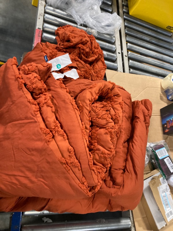 Photo 1 of Bedsure Tufted Boho Comforter Set King - Terracotta Boho Bedding Comforter Set, 3 Pieces Farmhouse Shabby Chic Embroidery Bed Set, Soft Jacquard Comforter for Women Men Girls King 17 - Terracotta - Elegant