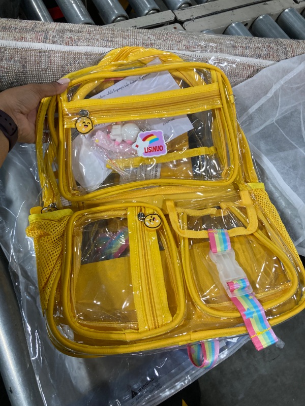 Photo 2 of \Clear Backpack Heavy Duty,Transparent Backpacks for School,Girls bookbag Stadium Approved,With Keychain(Yellow)
