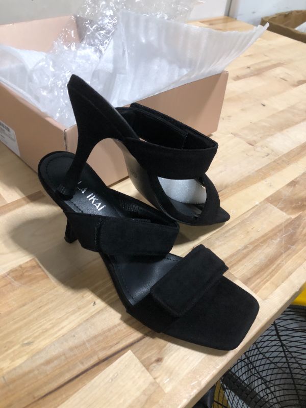 Photo 1 of LALA IKAI Women's Square Toe Strap Mules Stiletto Backless Slip on Heels Sandals for Casual 8 Black