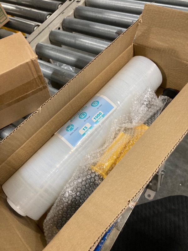 Photo 1 of Stretch Wrap Film Rolls with Handles - 1000 ft 60 Gauge Industrial Strength 15 inch Wide Clear Plastic Wrap for Palletized Shipping, Surface Protection and Furniture Packaging (1 Pack)