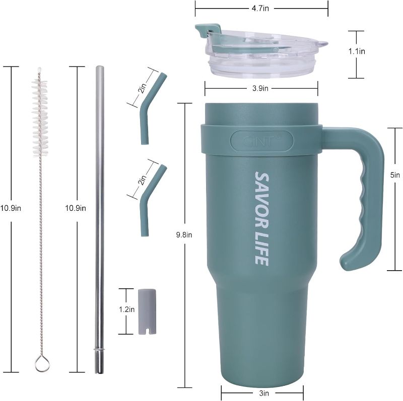 Photo 1 of ** LIGHT BLUE**
GiNT 40 Oz Tumbler with Handle, Stainless Steel Insulated Tumbler with Lid and Straw, Double Vacuum Leak Proof Travel Coffee Mug
