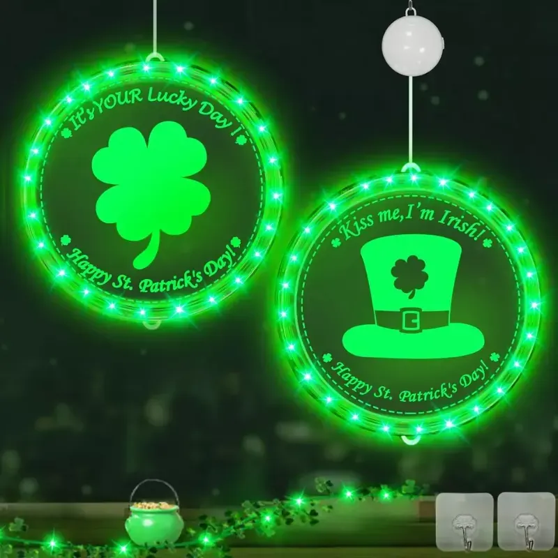 Photo 1 of [Larger & 56LED] 2Pack St Patrick'S Day Shamrocks Window Lights Decoration Acryl
