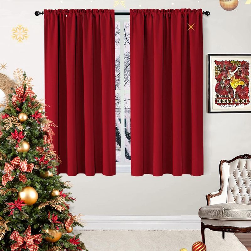 Photo 1 of ** CHRISTMAS THEMED**
CUCRAF Blackout Curtains Short Small Christmas Decoration Room Darkening Window Curtain Panels, Rod Pocket Thermal Insulated Solid Drapes for Bedroom Living Room, 52x45 inch, Red, Set of 2 Panels
