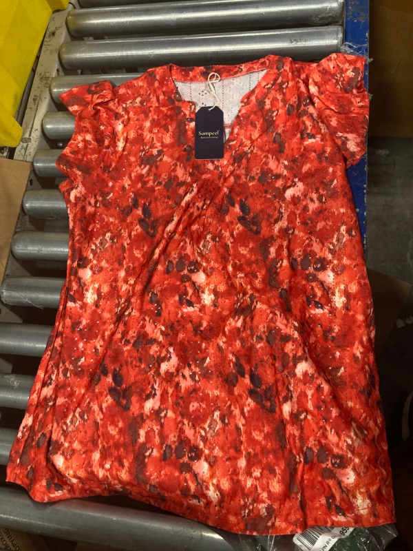 Photo 2 of L SAMPEEL Women's Summer V Neck Ruffle Short Sleeve Tops Work Blouses Shirt Small Cf- Orange Floral