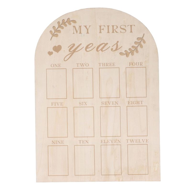 Photo 2 of Wooden First Year Milestone Board, Lovely Decoration for Children, Baby Keepsake Frame with Newborn Monthly Milestone Cards, Aspen Wood Material Preserve
