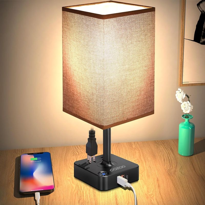 Photo 1 of * similar to image**
cozoo Bedroom Lamp Touch Control Bedside Table Lamp with 3 USB C & USB A Charging Ports and 2 AC Outlets,Modern LED Desk Light with Charger Base Brown Fabric Shade for Bedroom/Nightstand/Office/Decor
