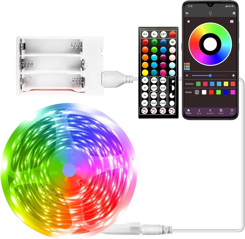 Photo 1 of Battery Powered Led Strip Lights 25 ft, LED Lights for Bedroom Battery Operated Color Changing Lights Music Sync App Remote Control RGB USB Led Lights for TV, Room, Rope Lights
