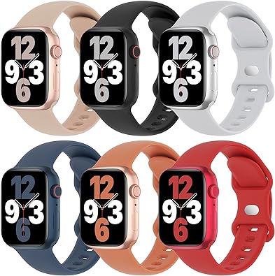 Photo 1 of 6 Pack Silicone Bands Compatible with Apple Watch Band 38mm 40mm 41mm 42mm 44mm 45mm 49mm, Soft Sport Waterproof Strap Replacement Wristband for iWatch Ultra Series 9 8 SE 7 6 5 4 3 2 1 Women Men