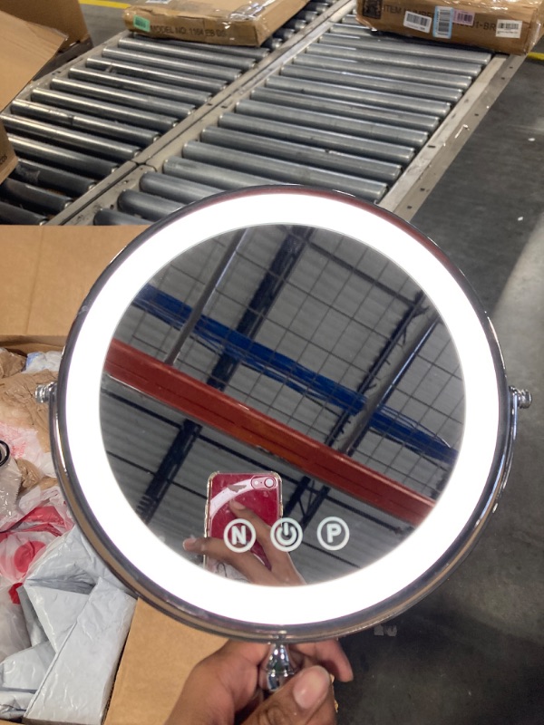 Photo 1 of 9" Large Lighted Makeup Mirror, 1X/10X Magnifying Vanity Mirror with 3 Colors Dimmable Lightning, 80 LED Lights, 360°Rotation Double Sided Standing Desk Mirror
