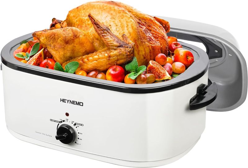 Photo 1 of ** USE FOR PARTS**
26 Quart Electric Roaster Oven with Visible & Self-Basting Lid, Large Turkey Defrost Warm Function, Adjustable Temperature, Removable Pan Rack, Stainless Steel, White
