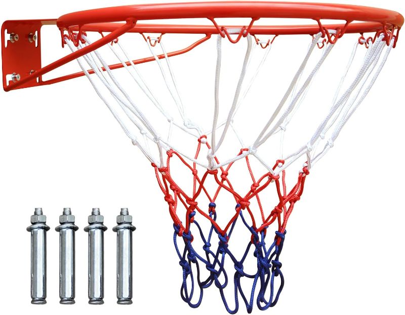 Photo 1 of 18" Basketball Rim Replacement, Wall Door Mounted Basketball Rim, Heavy Duty Basketball Flex Rim Goal Replacement with Net Fits In-Ground & Wall-Mounted Basketball Hoops, Indoor/Outdoor
