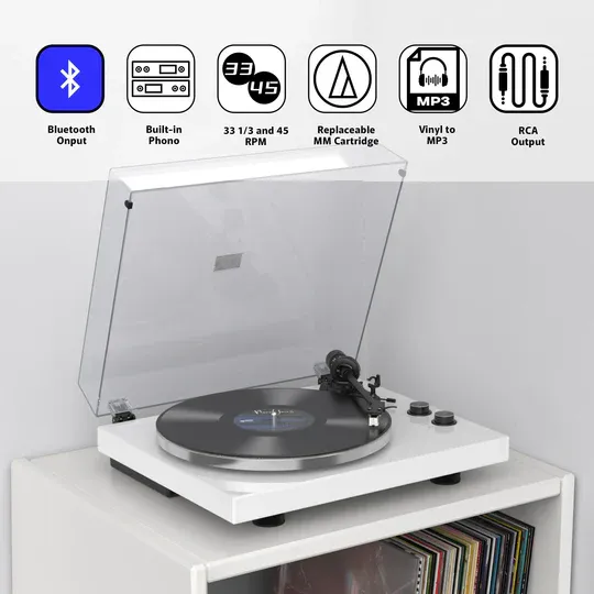 Photo 1 of Record Player Turntables for Vinyl Records with Wireless Output Belt-Drive LP Player 33 1/3&45 RPM c Phono Preamp USB Digital to PC Recording MM Cartridge&Ajust Counterweight Upgraded
