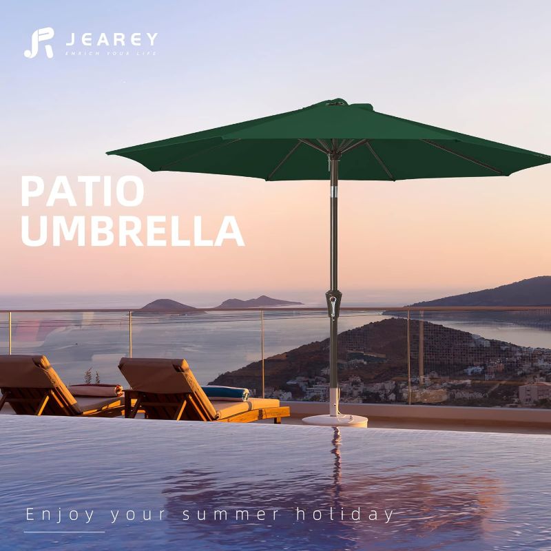 Photo 1 of  9FT Outdoor Patio Umbrella Outdoor Table Umbrella with Push Button Tilt and Crank, Market Umbrella 8 Sturdy Ribs UV Protection Waterproof for Garden, Deck, Backyard, Pool (Dark Green)