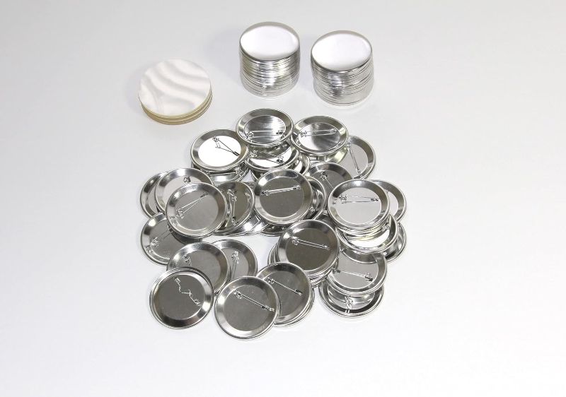 Photo 1 of 100 Pk - 2.25 inch Diameter Pin Buttons Sets for Badge Making Metal Parts 2 1/4" (56 mm) https://a.co/d/30tZ5oz