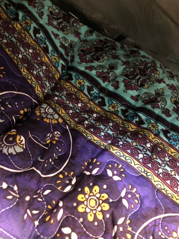 Photo 1 of WONGS BEDDING Boho Quilt Set,Blue Purple Bohemian Striped Pattern Printed Quilt Coverlet, Lightweight Microfiber Bed Decor Bedspread for All Season 102"x114"(3 Pieces, Super King) Super King Blue Purple