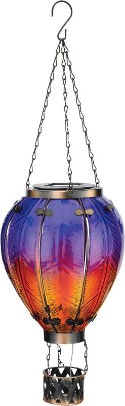 Photo 1 of ***ONE SECTION BROKEN*** Regal Art & Gift Solar Hot Air Balloon Lantern – Hanging Solar-Powered LED Lights, Waterproof Portable Decorative Outdoor Lamp Made of Metal & Glass for Garden, Patios & Pathway – Purple (Large)