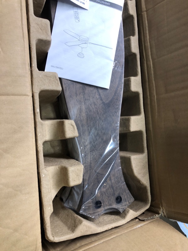 Photo 1 of Ovlaim 60 Inch Outdoor Ceiling Fan with Lights and Remote, 6 Speed Quiet DC Motor Wood Ceiling Fan for Patio Living Room, 3 Blade Propeller Large Smart Ceiling Fan 3 Blades 60'' Brown Wood