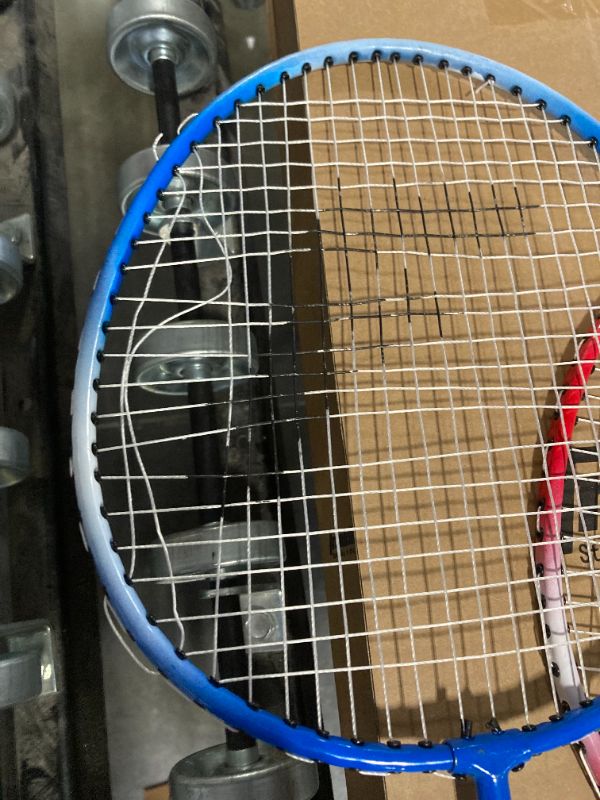 Photo 4 of Franklin Sports Badminton Racket + Birdie Set - Replacement Badminton Equipment for Kids + Adults - 2 Player - 4 Player Badminton Racket Sets ***USED**ONE RACKET IS SLIGHTLY DAMAGED**PLEASE SEE PHOTOS*** 