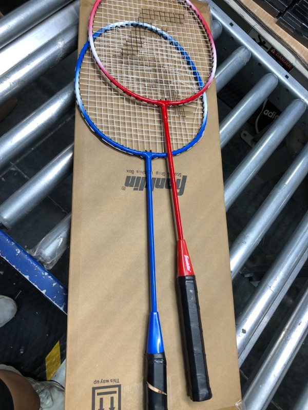 Photo 3 of Franklin Sports Badminton Racket + Birdie Set - Replacement Badminton Equipment for Kids + Adults - 2 Player - 4 Player Badminton Racket Sets ***USED**ONE RACKET IS SLIGHTLY DAMAGED**PLEASE SEE PHOTOS*** 