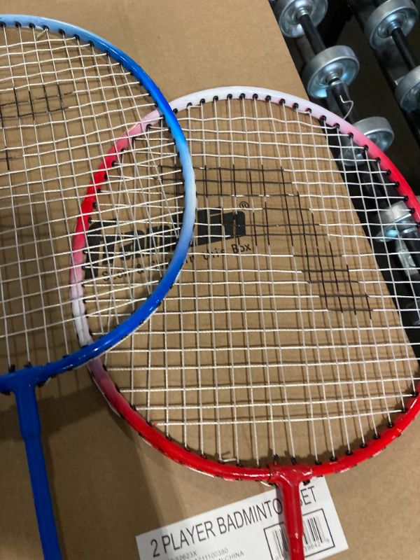 Photo 5 of Franklin Sports Badminton Racket + Birdie Set - Replacement Badminton Equipment for Kids + Adults - 2 Player - 4 Player Badminton Racket Sets ***USED**ONE RACKET IS SLIGHTLY DAMAGED**PLEASE SEE PHOTOS*** 