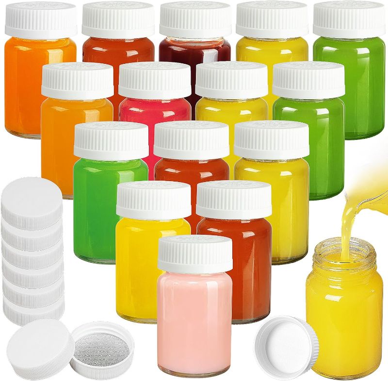 Photo 1 of 16 Pack 2.5 Oz Wide Mouth Juice Shot Bottles with 16 Sealed Press Screw Caps & 8 Airtight Lids! Small Glass Ginger Shot Bottles for Oil, Ginger, Travel Bottle, Reusable and Dishwasher Safe