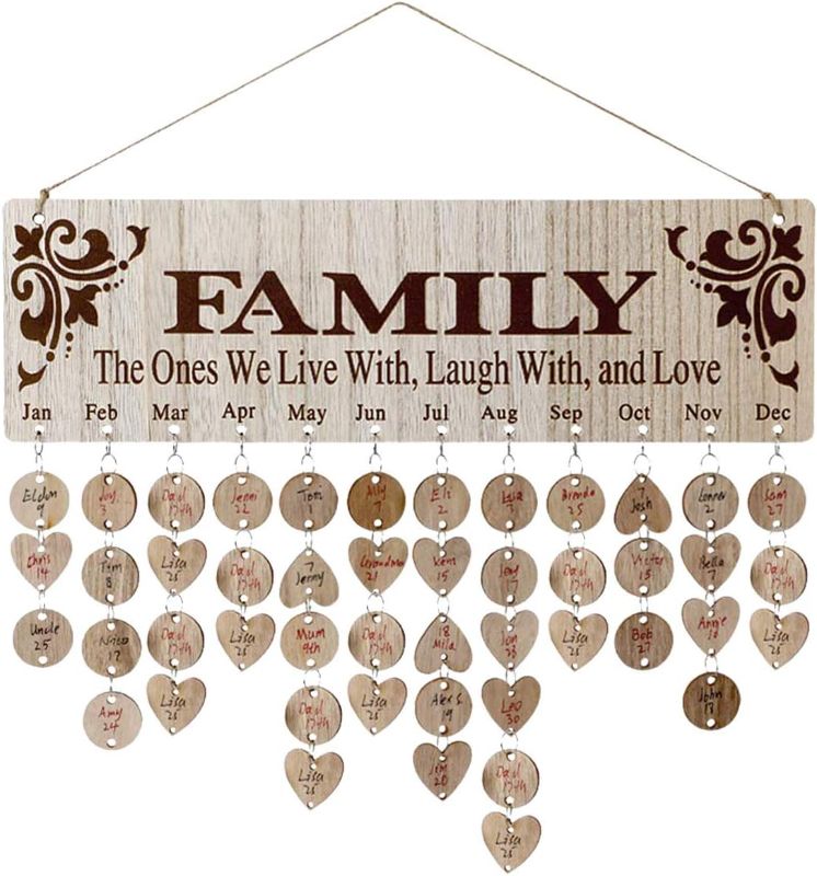 Photo 1 of 2 Family Birthday Board Wall Hanging-Family Birthday Calendar With Tags,Gifts For Mother Grandma Mother Parents,Wooden Family Calendar Birthday Reminder Calendar As Birthday Gifts And Home Décor