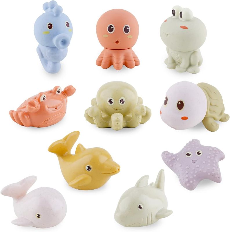 Photo 1 of Bath Toys for Babies 6-12 Months - 10PCS Bath Squirt Toys Silicone Ocean Animals Bathtub Float Toy for Water Play Kids Preschool Education Toy Learning Skills for Bathroom
