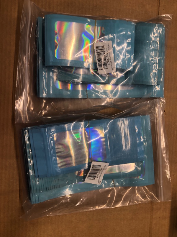Photo 1 of smell proof bags 120 Pack holographic bags Resealable mylar bags (3 Sizes: 5x8 + 4x6 + 3x5 Inch: Each 40 pcs) Blue (PACK OF 2)
