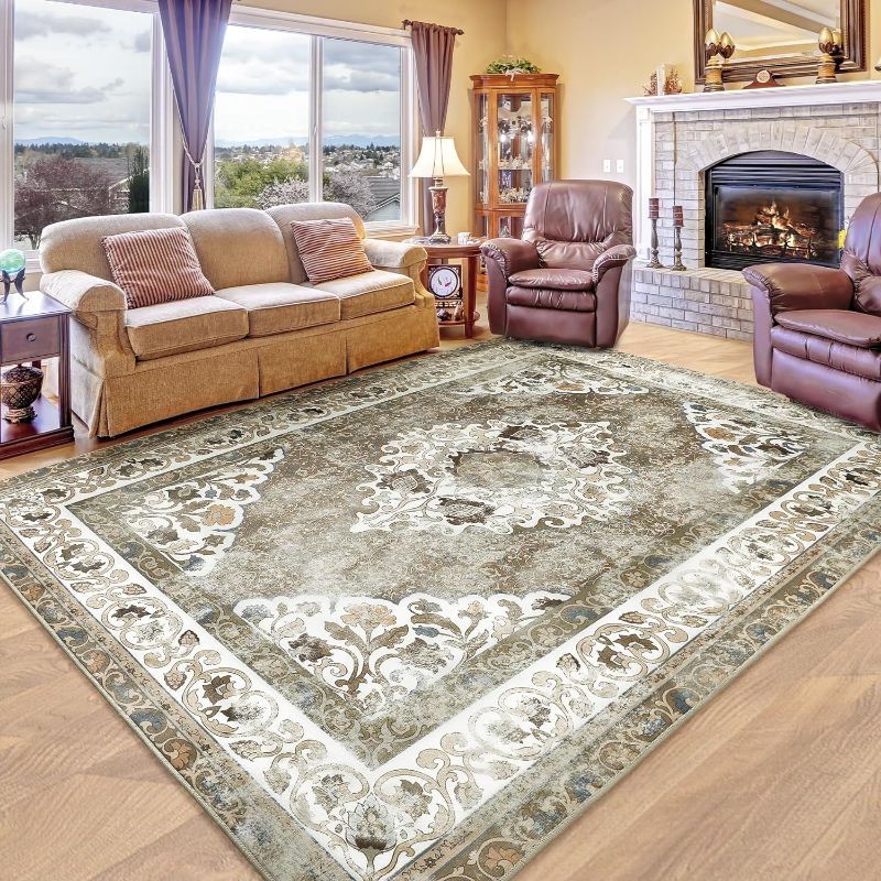 Photo 1 of ***THE MEASUREMENTS ARE UNKNOWN / ***product similar to the original photo*** Chicrug 5x8 Area Rugs for Living Room, Gold Memory Foam Rugs for Bedroom, Vintage Distressed Floral Medallion Print Indoor Floor Carpet Rug for Bedside Dining Room Decor
