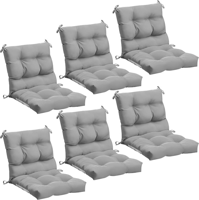 Photo 1 of ***NEW PRODUCT, ONE WAS OPENED FOR THE PHOTO*** Marsui Outdoor Indoor High Back Chair Cushions Patio Furniture Tufted Pillow with Ties All Weather Replacement Cushions Outdoor Rocking Chair Cushions, 42 x 21 Inches(Gray, 6 Pcs)
